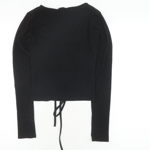 New Look Women's Black Cropped V-Neck Top, Size 10