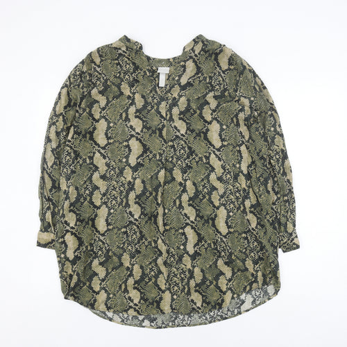 H&M Women's Green Animal Print Blouse Size 12