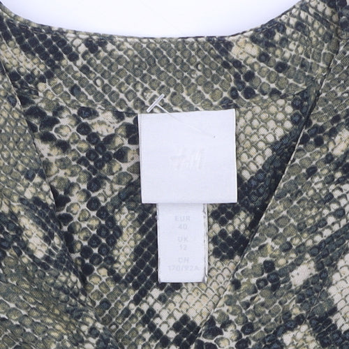H&M Women's Green Animal Print Blouse Size 12