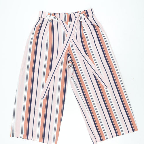 Zara Women's Multicoloured Wide-Leg Striped Trousers M
