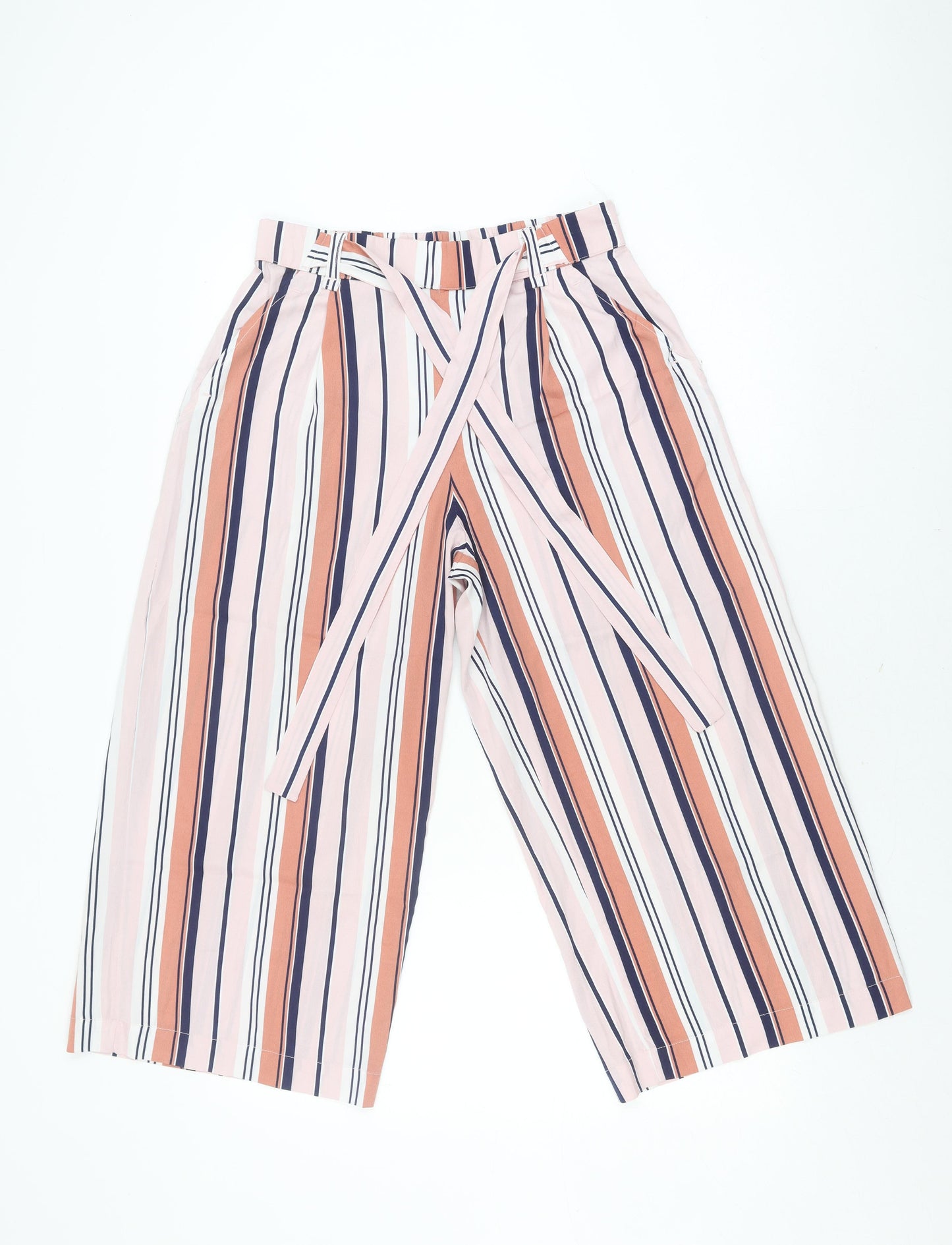 Zara Women's Multicoloured Wide-Leg Striped Trousers M