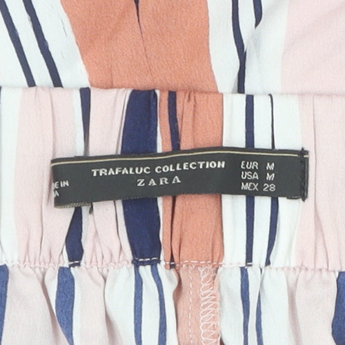 Zara Women's Multicoloured Wide-Leg Striped Trousers M