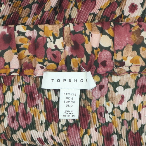 Topshop Petite Floral Pleated Midi Skirt Multicoloured UK 6
