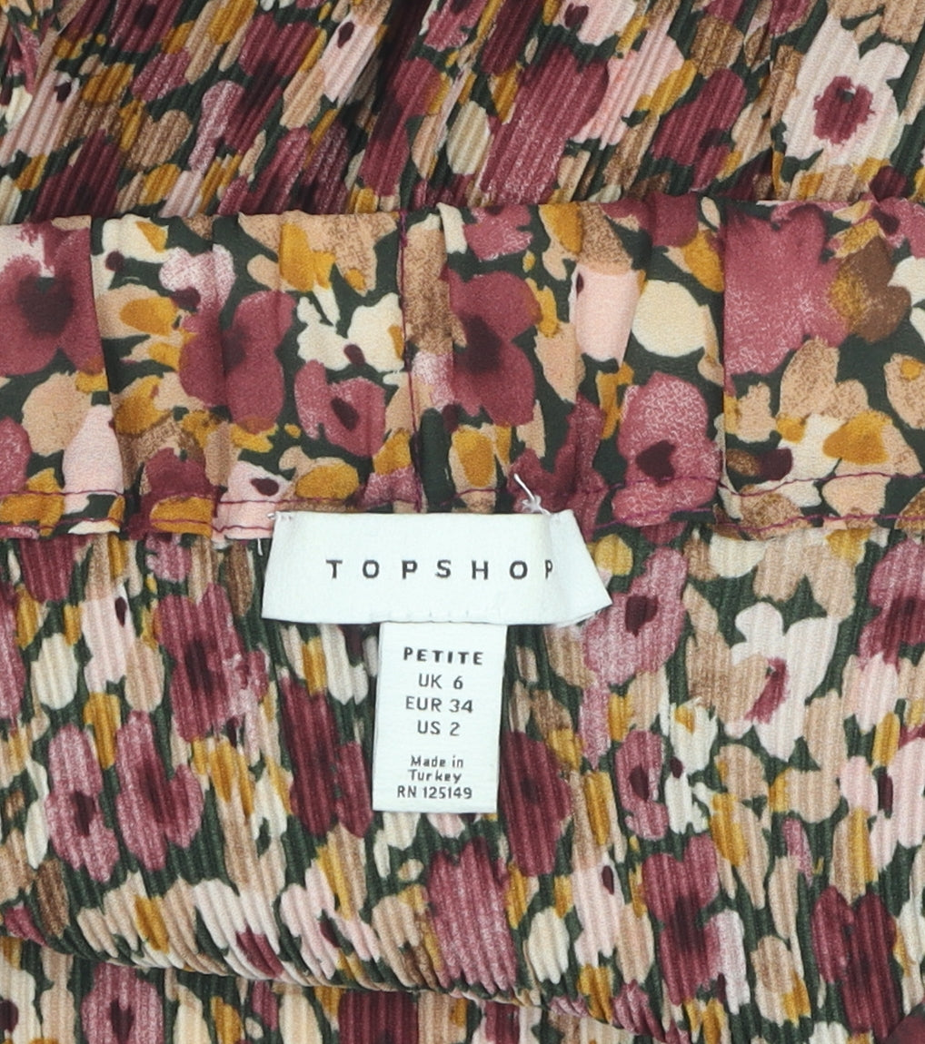 Topshop Petite Floral Pleated Midi Skirt Multicoloured UK 6