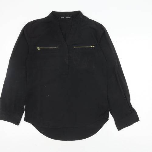 Next Women's Black Zip Accent V-Neck Blouse Size 8