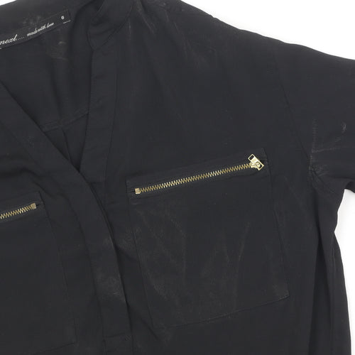 Next Women's Black Zip Accent V-Neck Blouse Size 8