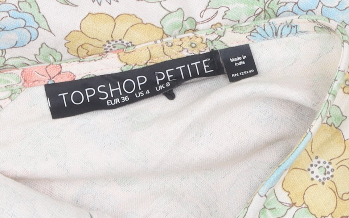 Topshop Petite Floral A-Line Dress, Multicoloured, Size 8, Casual
