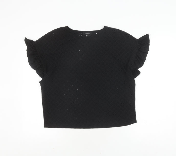 New Look Women's Black Blouse, Size 8, Flutter Sleeve