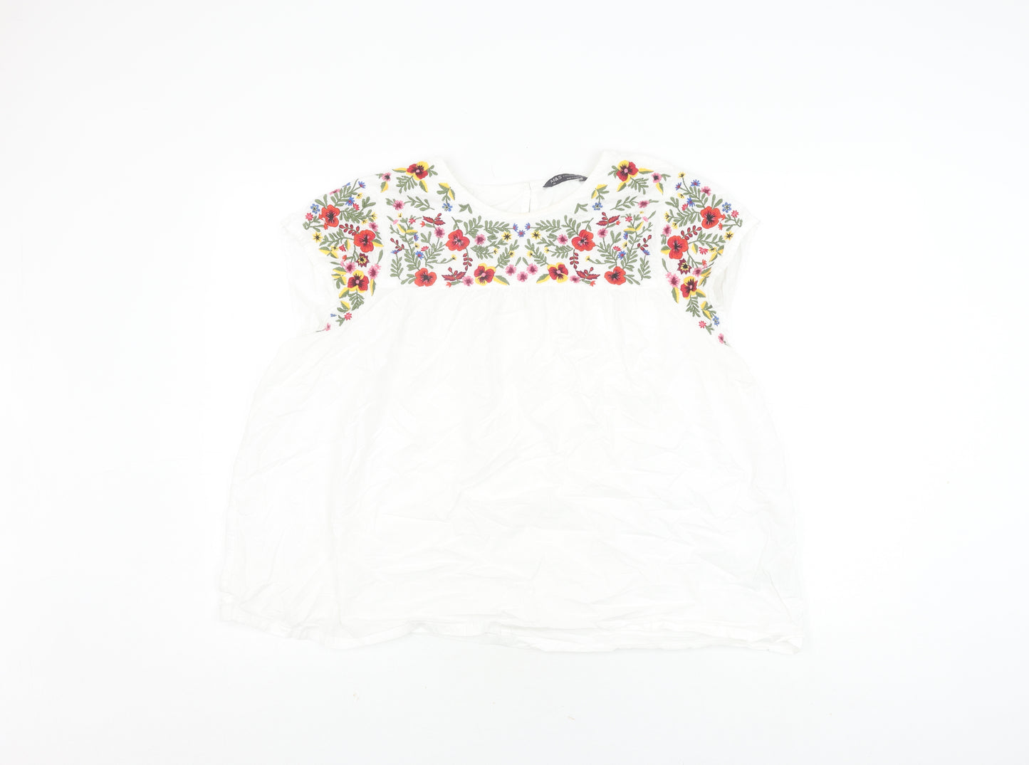 Marks and Spencer Women's White Floral Blouse, Size 18