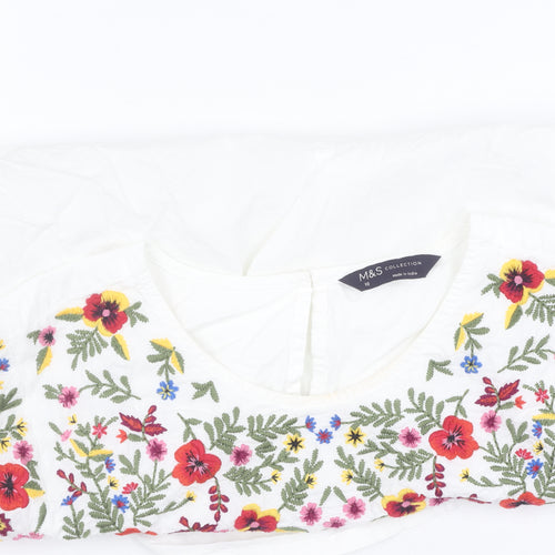 Marks and Spencer Women's White Floral Blouse, Size 18
