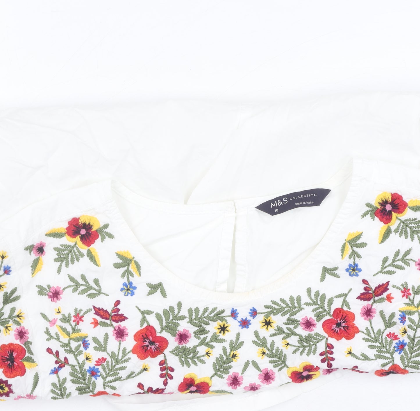 Marks and Spencer Women's White Floral Blouse, Size 18