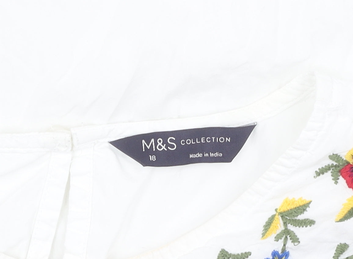 Marks and Spencer Women's White Floral Blouse, Size 18