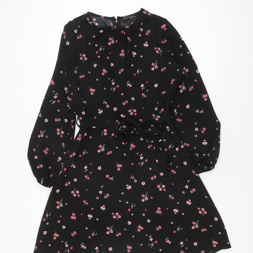 Dorothy Perkins Women's Black Floral A-Line Dress Size 10