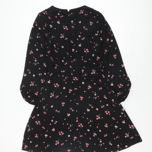 Dorothy Perkins Women's Black Floral A-Line Dress Size 10