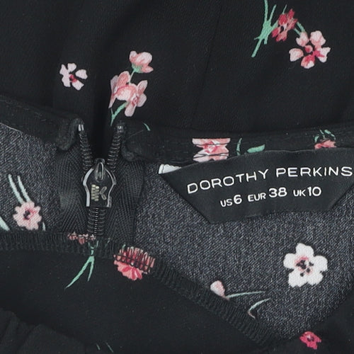 Dorothy Perkins Women's Black Floral A-Line Dress Size 10