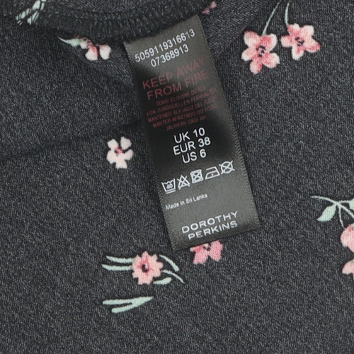 Dorothy Perkins Women's Black Floral A-Line Dress Size 10