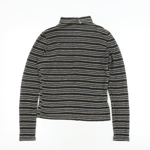 Monki Women's Black Striped Mock Neck Top XS