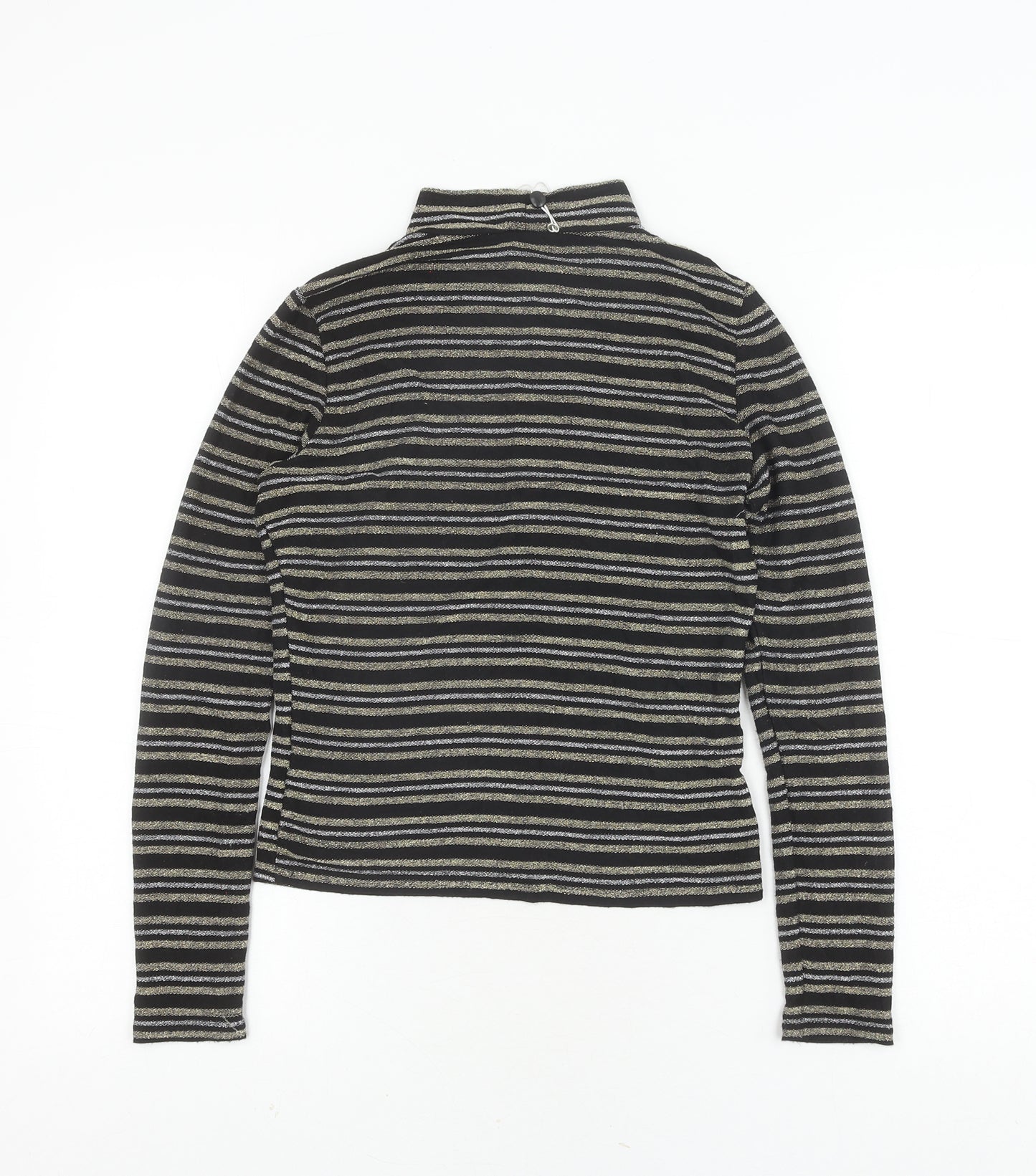 Monki Women's Black Striped Mock Neck Top XS