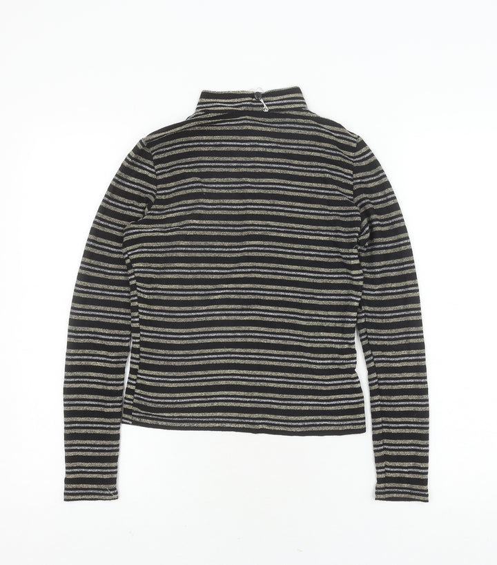 Monki Women's Black Striped Mock Neck Top XS