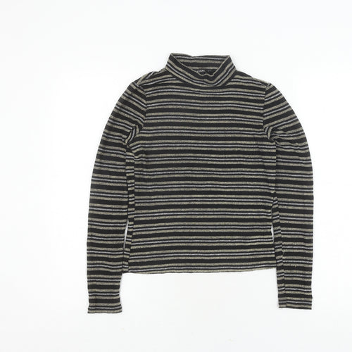 Monki Women's Black Striped Mock Neck Top XS