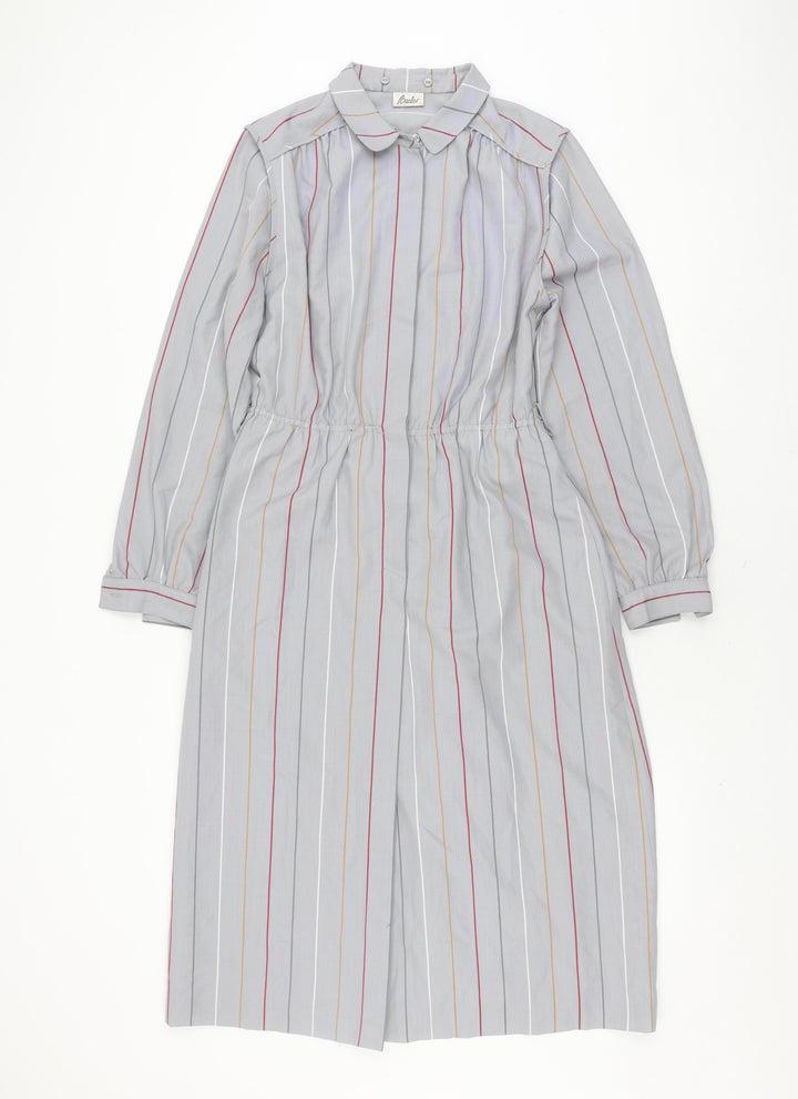 Basler Women's Vintage Grey Striped Polyester Shirt Dress Size 10