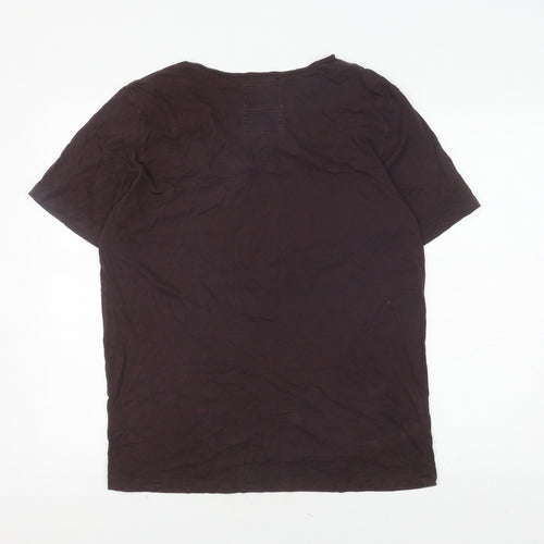 AllSaints Men's Brown V-Neck T-Shirt, Size L, Cotton