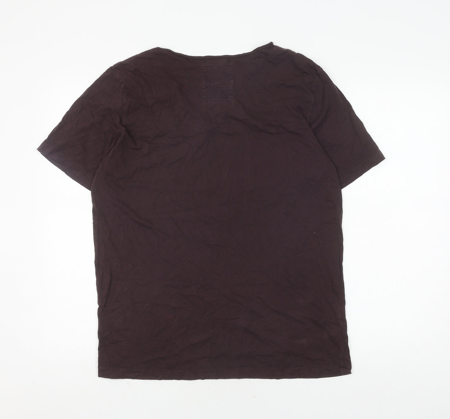 AllSaints Men's Brown V-Neck T-Shirt, Size L, Cotton