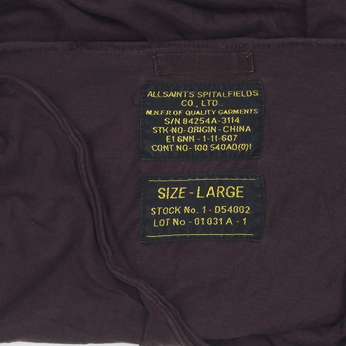 AllSaints Men's Brown V-Neck T-Shirt, Size L, Cotton