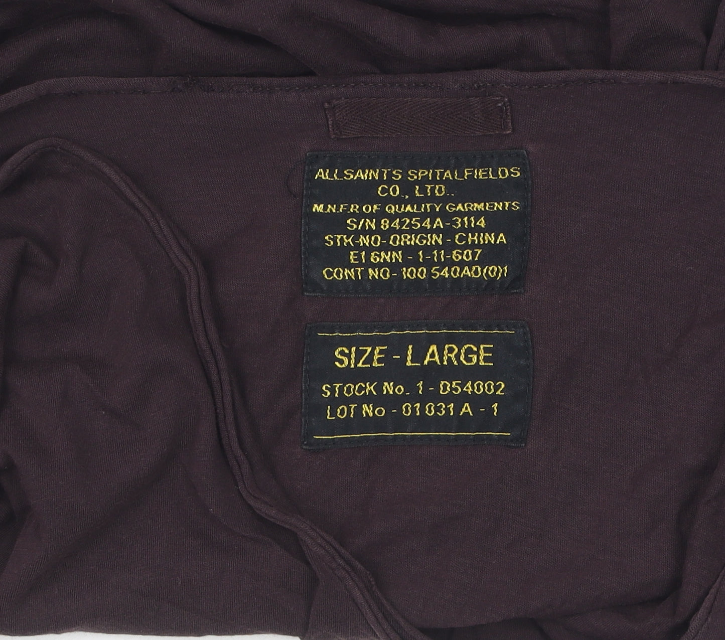 AllSaints Men's Brown V-Neck T-Shirt, Size L, Cotton