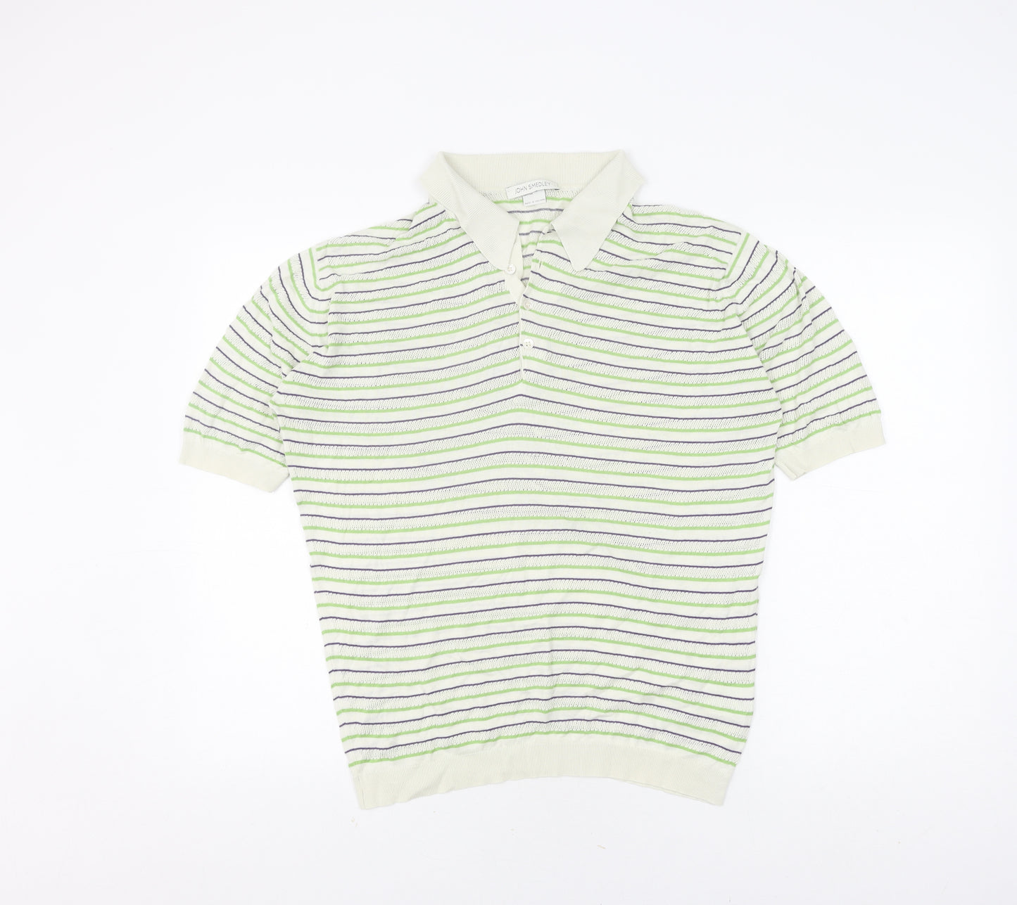 John Smedley White Striped Men’s L Polo Shirt