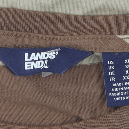 Lands' End Men's Beige Brown Striped XL T-Shirt