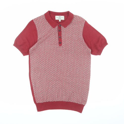 Next Men's Red Geometric Knit Polo Shirt Small