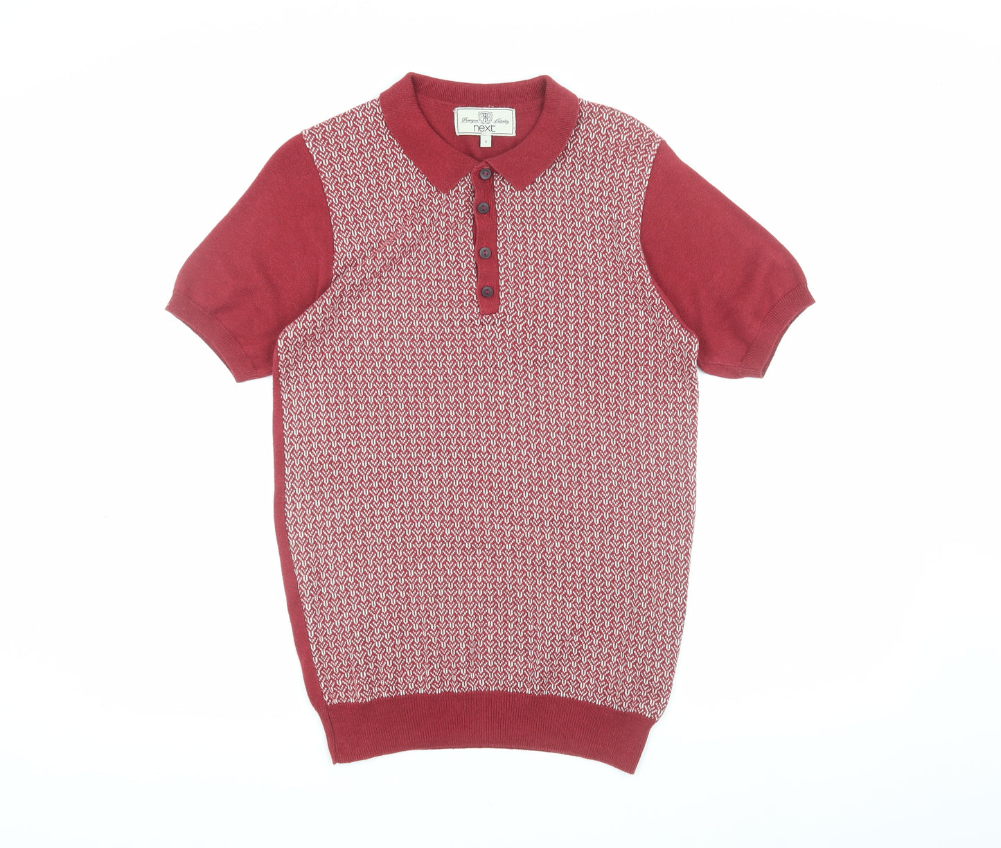 Next Men's Red Geometric Knit Polo Shirt Small