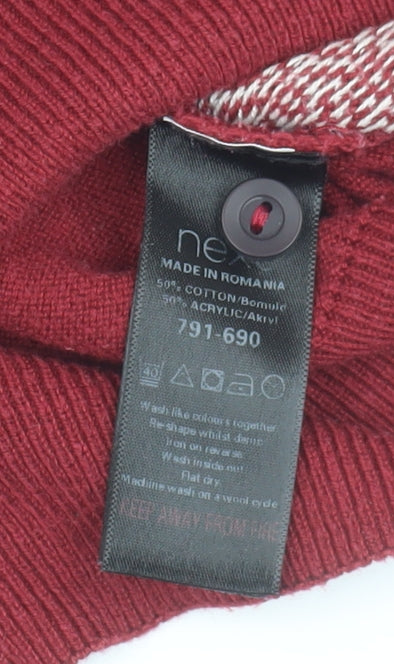 Next Men's Red Geometric Knit Polo Shirt Small