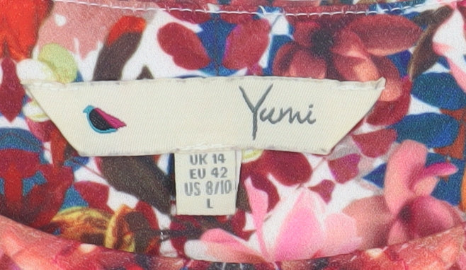 Yumi Casual Multicoloured Floral Blouse UK 14 3/4 Sleeve