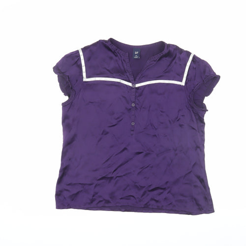 GAP Women's Purple Silk Blouse L Ruffle Sleeve