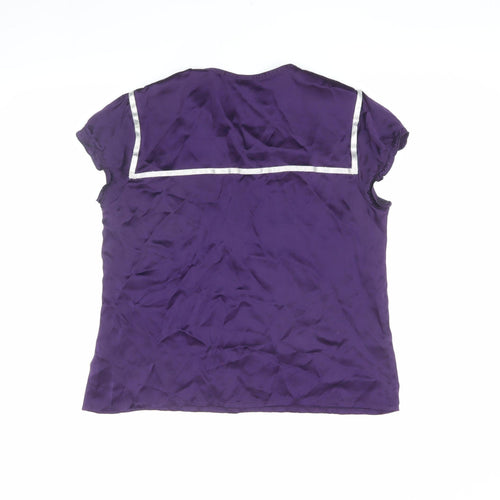 GAP Women's Purple Silk Blouse L Ruffle Sleeve