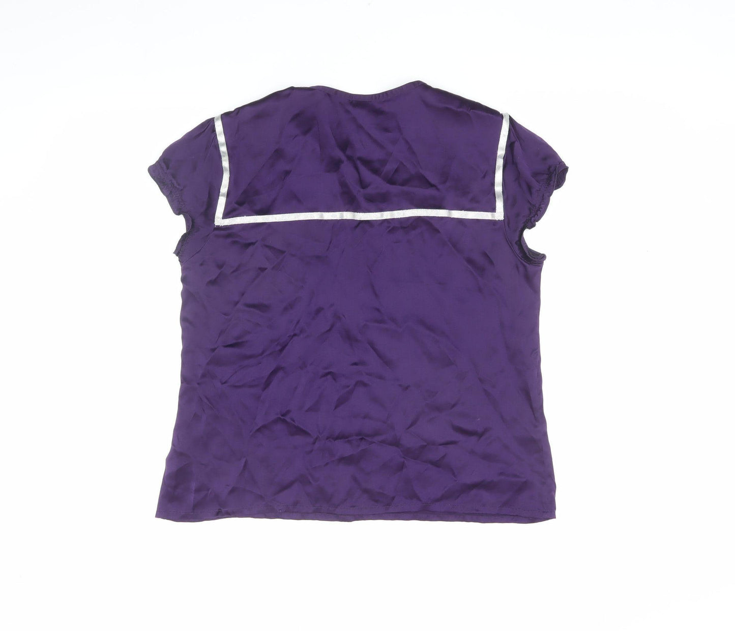 GAP Women's Purple Silk Blouse L Ruffle Sleeve