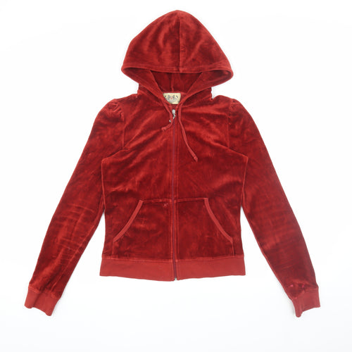 Juicy Couture Women's Red Velour Hoodie - Medium