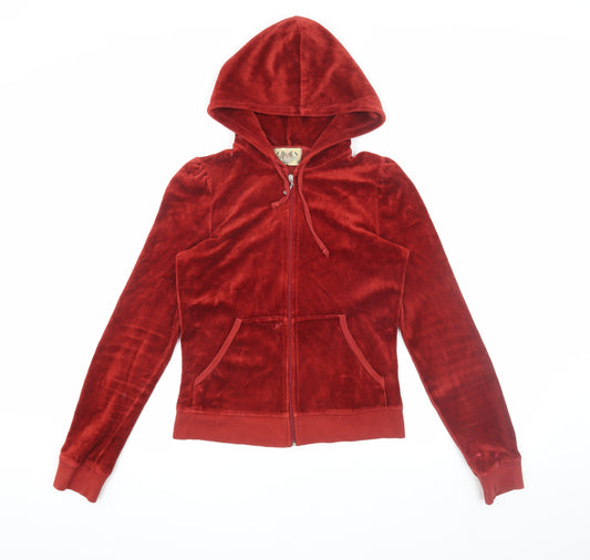 Juicy Couture Women's Red Velour Hoodie - Medium