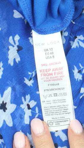 New Look Women's Blue Floral Peasant Skirt - Size 12