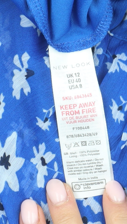 New Look Women's Blue Floral Peasant Skirt - Size 12