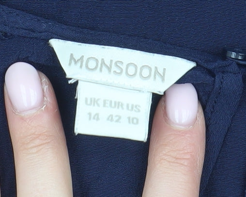 Monsoon Women's Blue Lace Accent Blouse Size 14