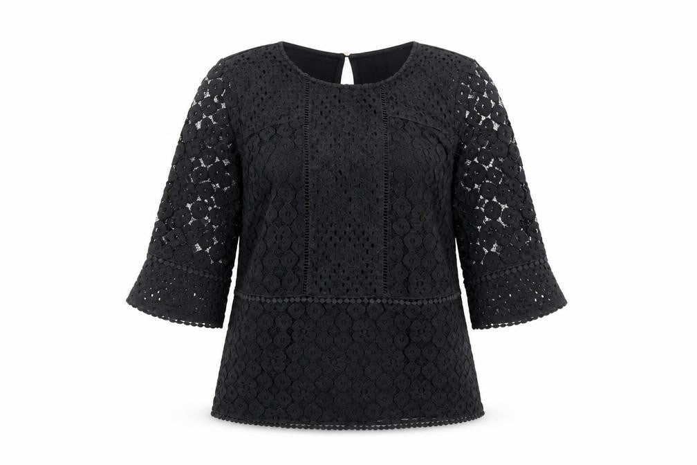 Front view of Oasis Black Lace Tunic Blouse, Women, Medium
