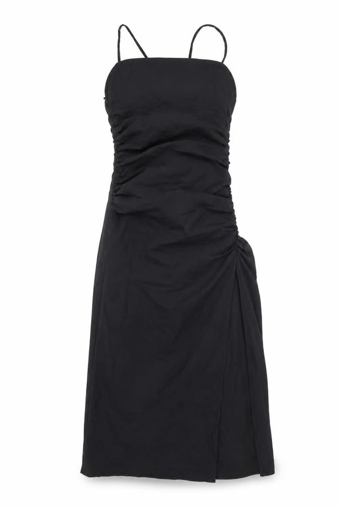 Front view of Zara Women's Black Midi Slip Dress, size S