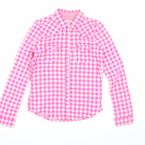 Hollister Women's Pink Check Button-Up Shirt, L