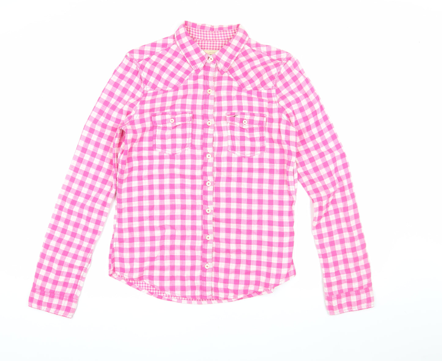 Hollister Women's Pink Check Button-Up Shirt, L
