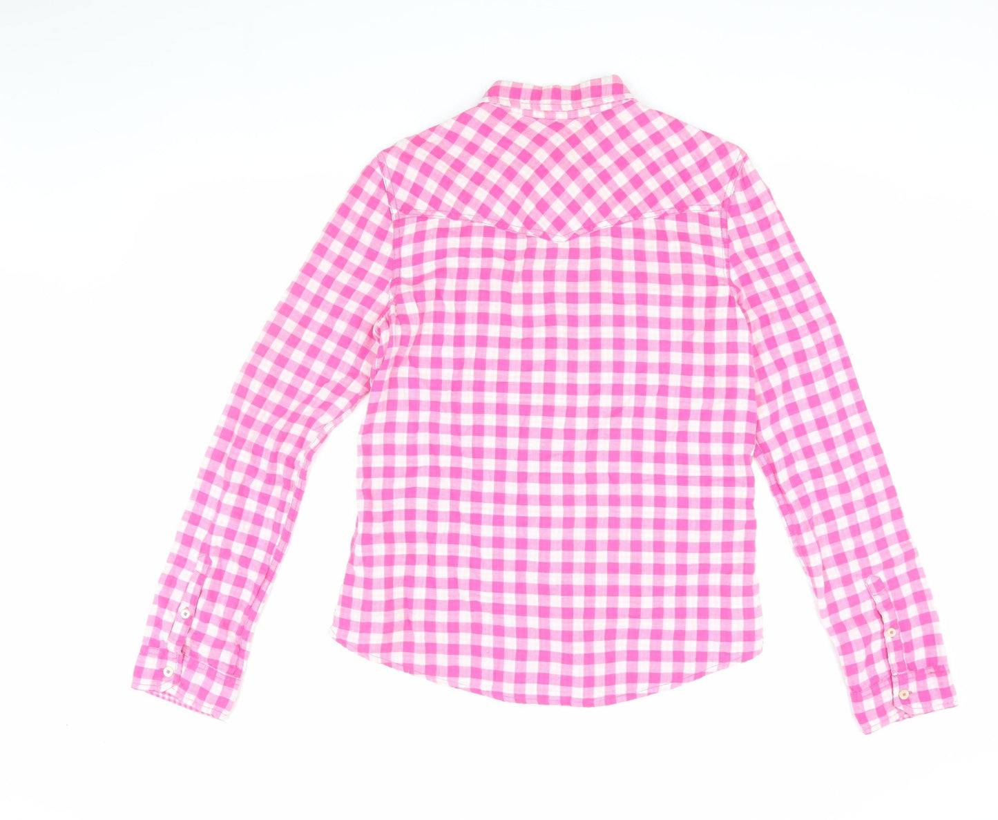 Hollister Women's Pink Check Button-Up Shirt, L
