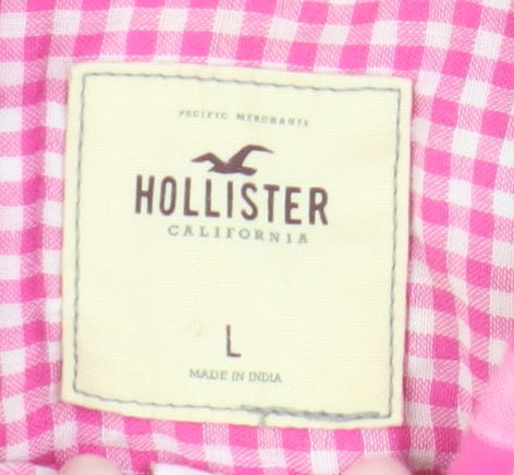 Hollister Women's Pink Check Button-Up Shirt, L