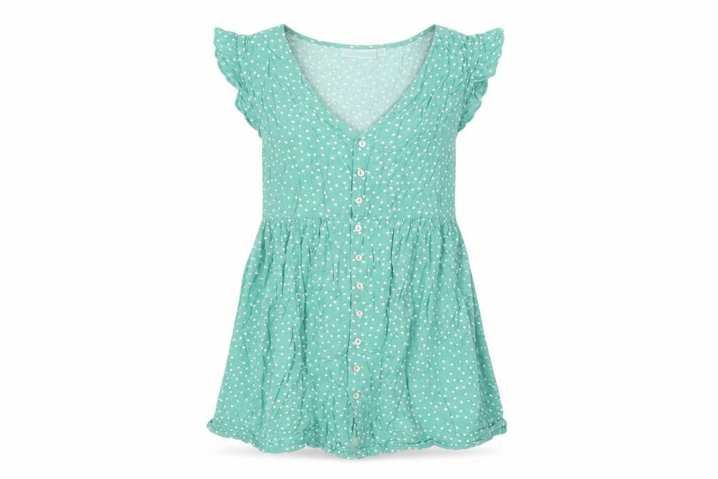 Front view of JoJo Maman Bébé Women's Green Polka Dot Tunic Blouse, S